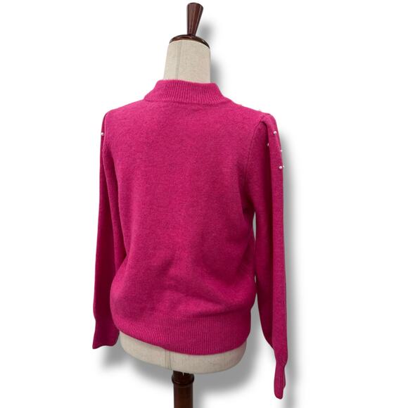 CeCe Hot Pink Sweater with pearls medium balloon sleeve Preppy Coquette Knit - Picture 10 of 13